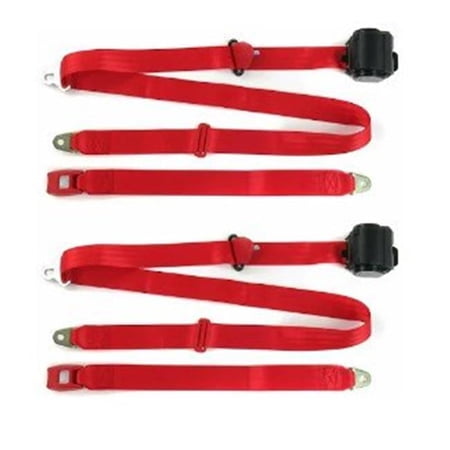 Standard 3 Point Red Retractable Bucket Seat Belt Kit with Bracketry & 2 Belts for 1948-1952 Ford Truck