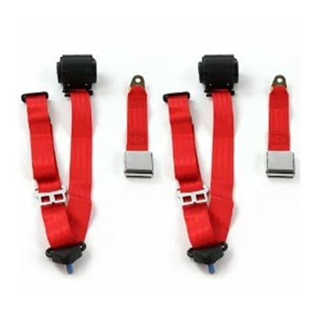 Standard 3 Point Red Retractable Bucket Seat Belt Kit with Bracketry & 2 Belts for 1958-1988 AMC