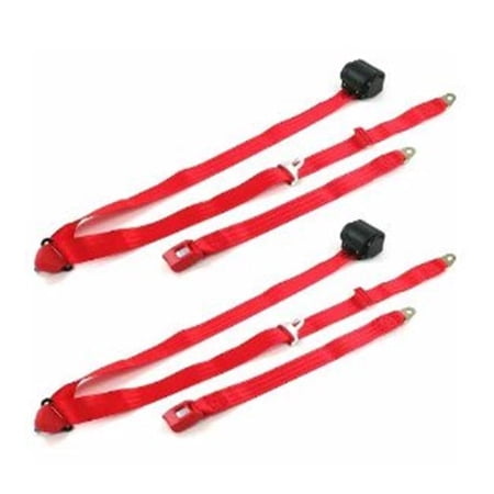 Standard 3 Point Red Retractable Bucket Seat Belt Kit with Bracketry & 2 Belts for 1967-1979 Ford Truck
