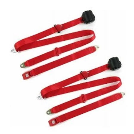 Standard 3 Point Red Retractable Bucket Seat Belt Kit with Bracketry & 2 Belts for 1973-1987 Chevy Truck