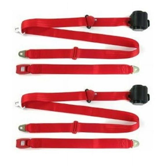 Standard 3 Point Red Retractable Bucket Seat Belt Kit with Bracketry for 1941-1948 Early Cars - 2 Belts