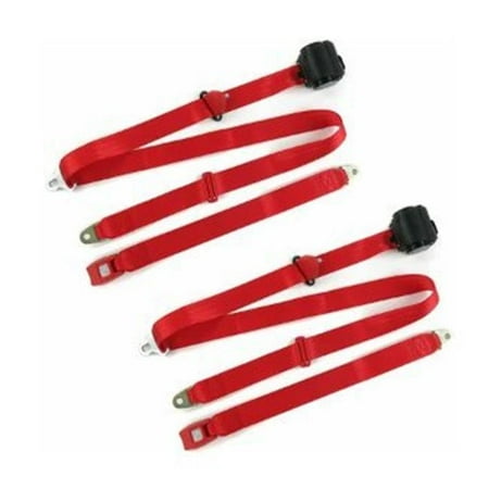 Standard 3 Point Red Retractable Bucket Seat Belt Kit with Bracketry for 1973-1991 Chevy FS Blazer - 2 Belts