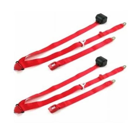 Standard 3 Point Red Retractable Bucket Seat Belt Kit with Bracketry for 1982-1994 Chevy Cavalier - 2 Belts
