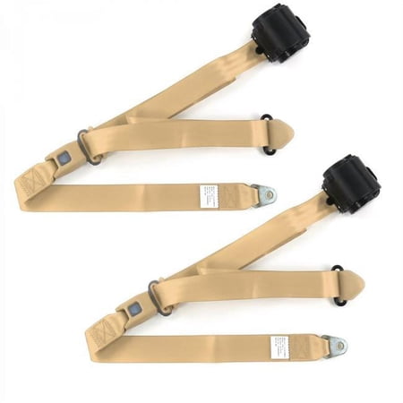Standard 3 Point Tan Retractable Bucket Seat Belt Kit for 1941-1948 Early Cars - 2 Belts