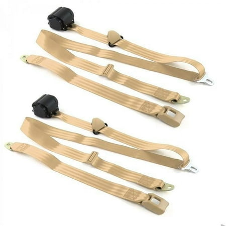 Standard 3 Point Tan Retractable Bucket Seat Belt Kit for VW Karmann GHIA - 2 Belts