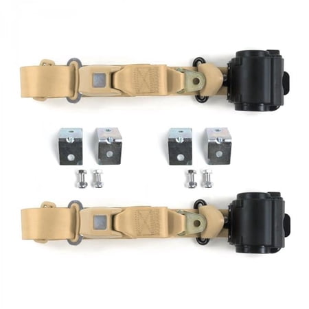 Standard 3 Point Tan Retractable Bucket Seat Belt Kit with Bracketry & 2 Belts for 1935-1941 Ford Truck