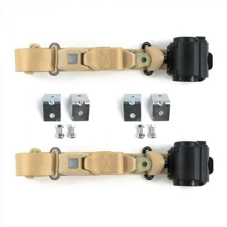 Standard 3 Point Tan Retractable Bucket Seat Belt Kit with Bracketry for Chevy Chevelle 1968-1972 - 2 Belts