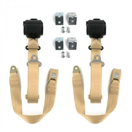 Standard 3 Point Tan Retractable Bucket Seat Belt Kit with Bracketry for Early Cars 1933-1934 - 2 Belts