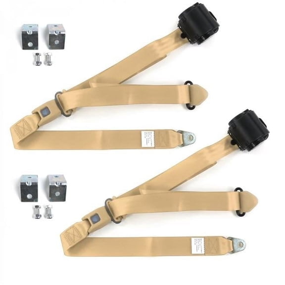 Standard 3 Point Tan Retractable Bucket Seat Belt Kit with Bracketry for IH Scout 1961-1980 - 2 Belts