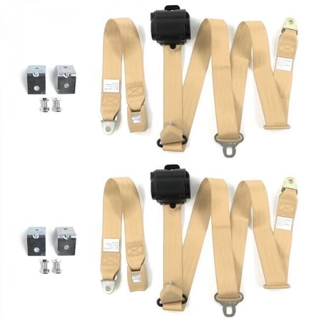 Standard 3 Point Tan Retractable Bucket Seat Belt Kit with Bracketry for Jeep Comanche 1985-1992 - 2 Belts