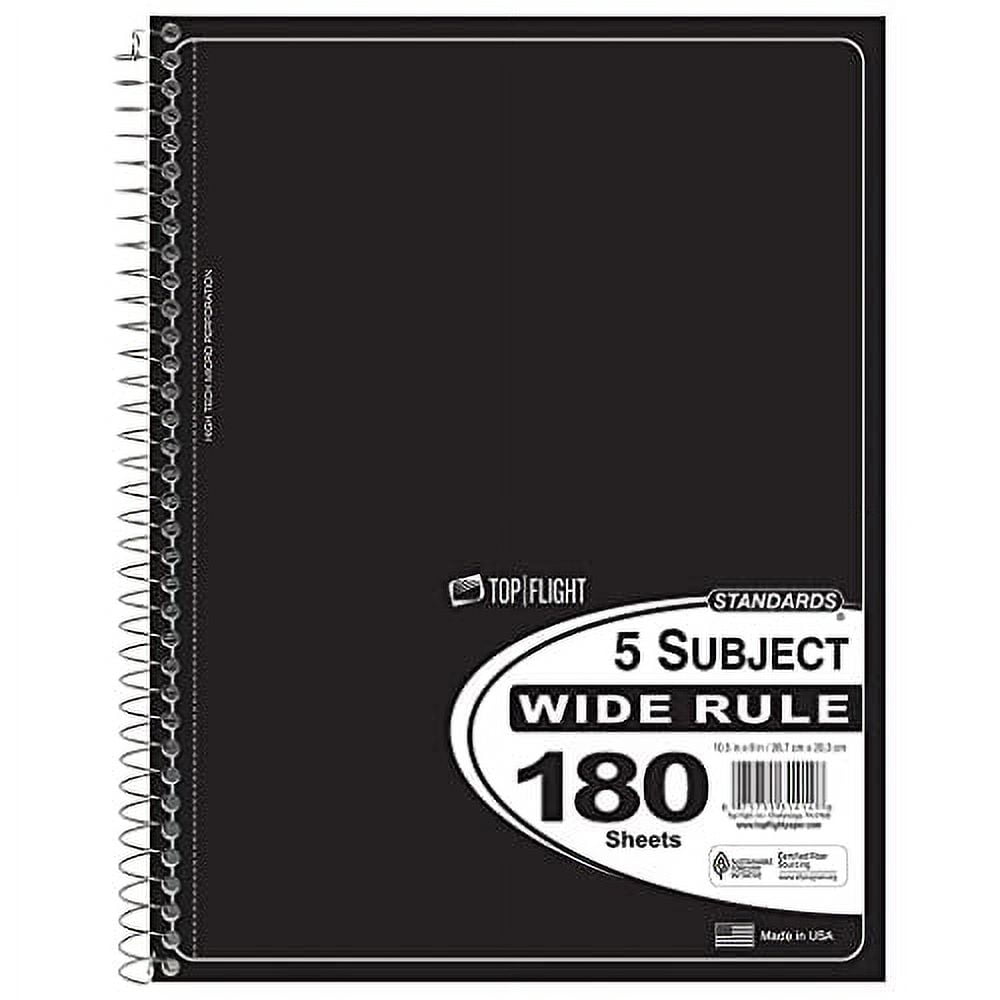 Standard 5-Subject Wirebound Notebook, 180 Pages, 3 Hole Punched, Wide Rules, 10.5 x 8. Inches, Colour May Vary (311414)