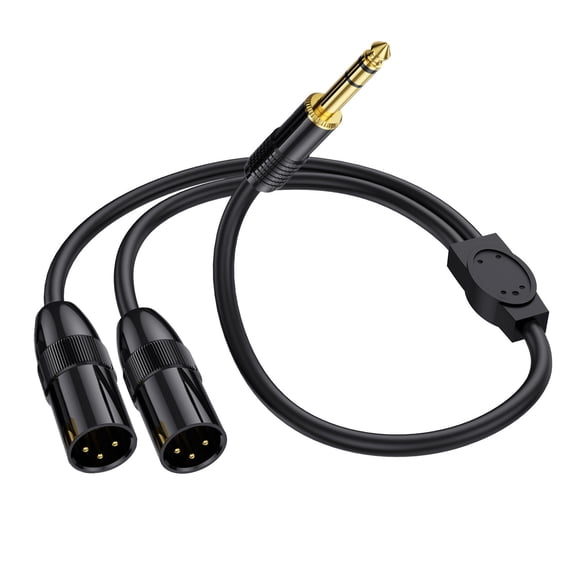 Standard 6.35mm to Double 3Pin Cable Line Y-shaped 1 to 2 Splitter Adapter Cord Wire for Mixing Consoles Amplifiers