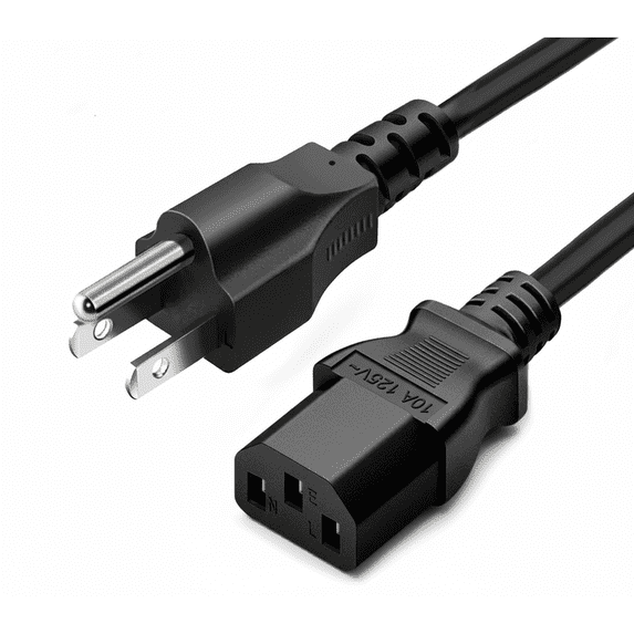 Standard 6ft AC Power Cord Cable, 3-Prong Replacement Power Cable for Computers, Printers, Monitors, Laptops, and Electronics