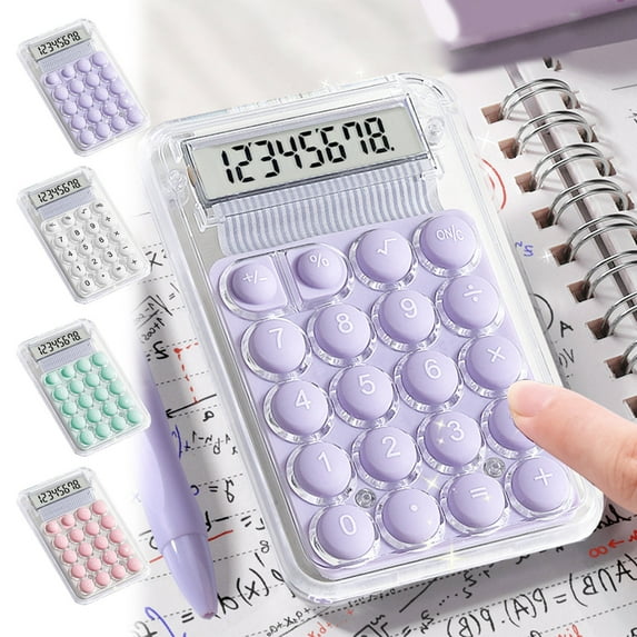 Standard 8-Digit Calculator | Large Display | Quiet Round Buttons | Candy Color Options Purple White Green Pink | Non-Slip Portable Plastic | For Home Office Desktop | 3.22x2.04x0.47in