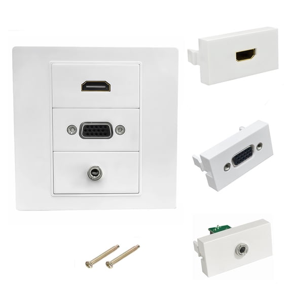 Standard 86mm HDTV VGA 3.5mm Wall Outlet Plate for Multimedia Connectivity Easy Solderless Setup in Various Setting