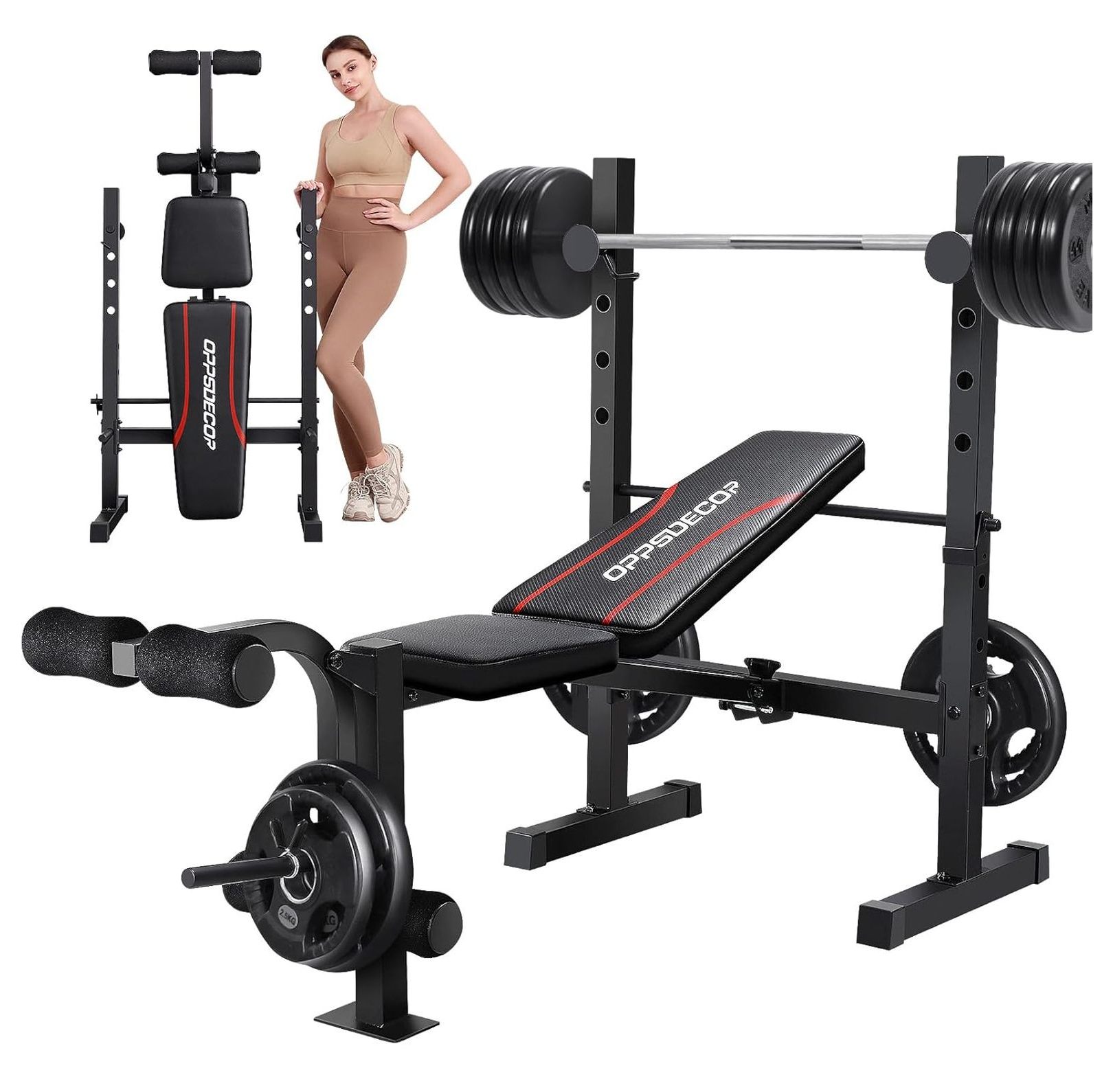Standard Adjustable Weight Bench Set, Bench Press with Squat Rack & Leg ...