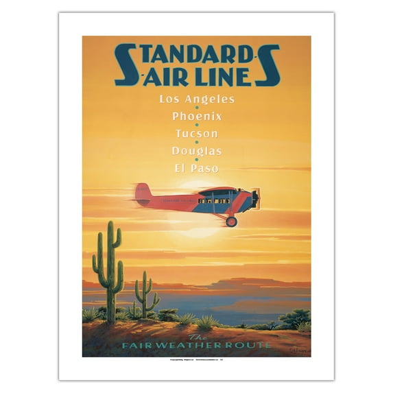 Standard Air Lines - The Fair Weather Route - Fokker F-V22 - Vintage Airline Travel Poster by Kerne Erickson - Bamboo Fine Art 290gsm Paper Print (Unframed) 18x24in