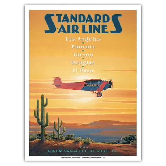 Standard Air Lines - The Fair Weather Route - Fokker F-V22 - Vintage Airline Travel Poster by Kerne Erickson - Master Art Print (Unframed) 9in x 12in