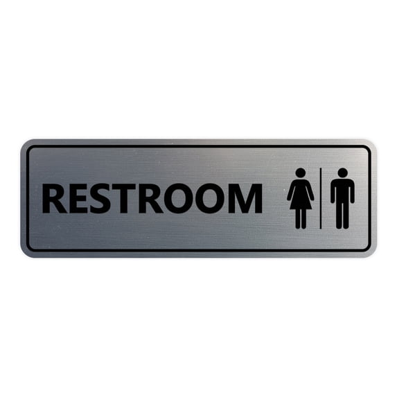Standard All Gender Restroom With Adhesive Tape (Brushed Silver) - Small 2" X 6"