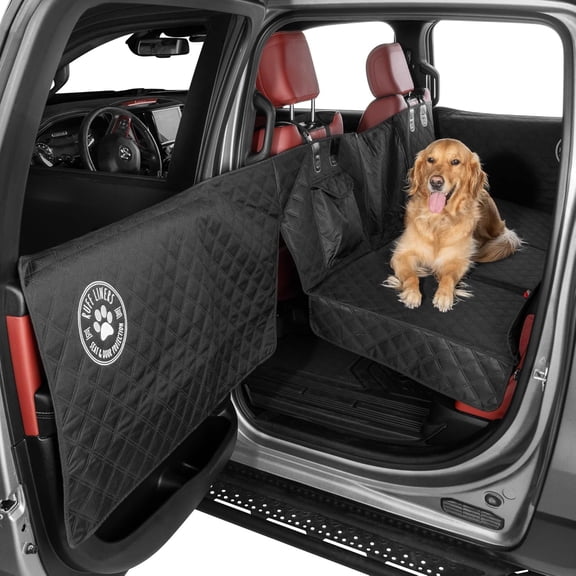 Standard Back Seat Extender for Dogs, Black  As Seen on Shark Tank  Hard Bottom Platform for Cars, SUVs & Mid-Size Trucks  400lb Support, Waterproof  Rigid Back Seat Cover for Dogs