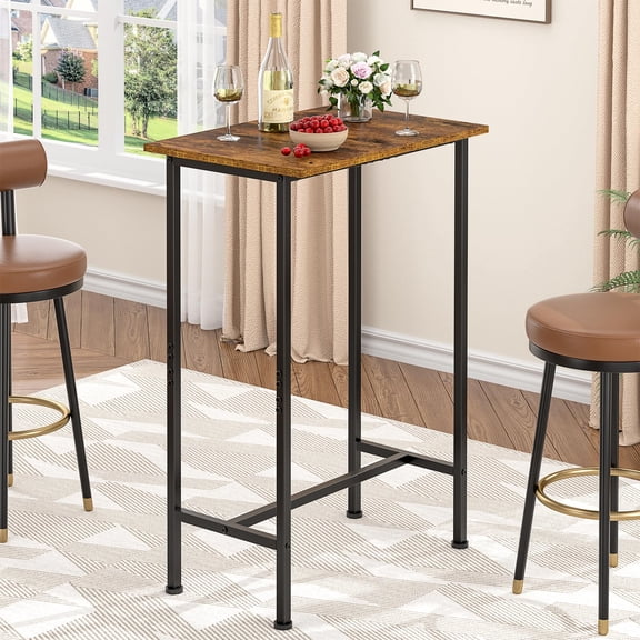 Standard Bar Height Table With Rustic Wood Top And Black Metal Frame For Kitchen Dining Breakfast Nook