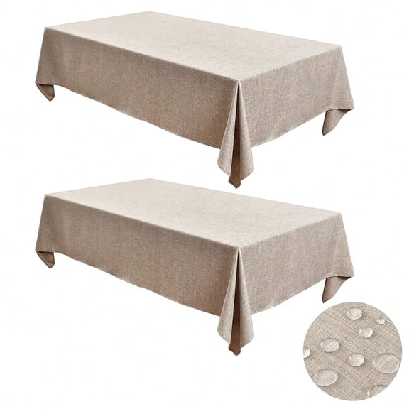 Standard Beige Linen-Textured Tablecloth: Water & Stain Resistant, Washable Farmhouse Style (2 Pack, 54x54 Inch)