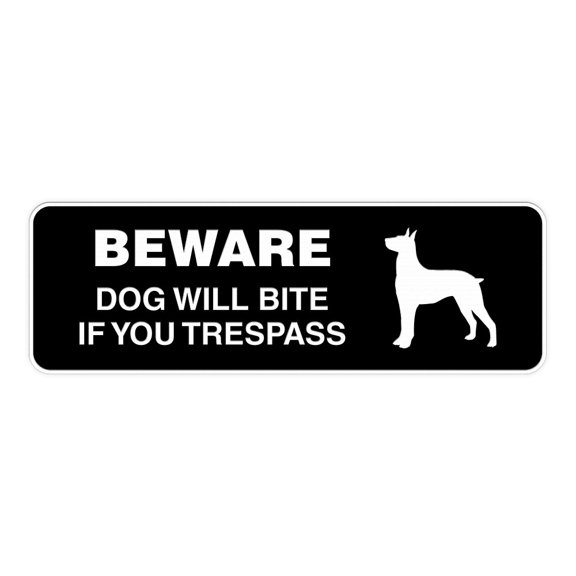 Standard Beware Dog Will Bite Sign (Black) - Small