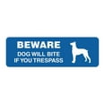 thumbnail image 1 of Standard Beware Dog Will Bite Sign (Blue) - Medium, 1 of 5