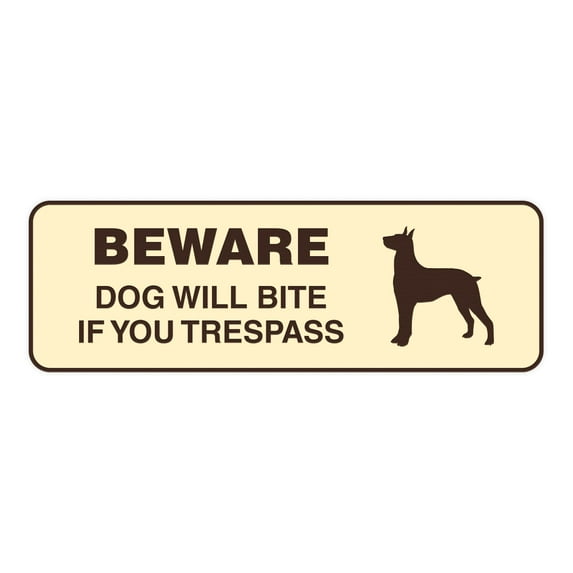 Standard Beware Dog Will Bite Sign (Ivory/Dark Brown) - Medium