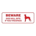 thumbnail image 1 of Standard Beware Dog Will Bite Sign (White/Red) - Small, 1 of 5