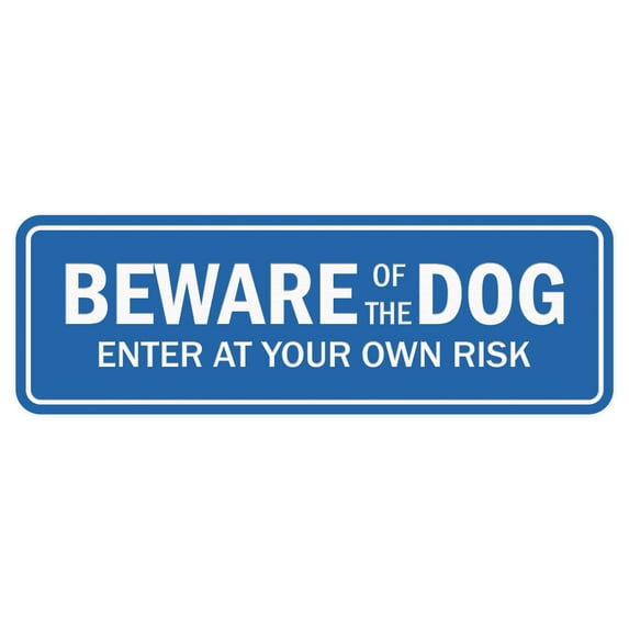 Standard Beware Of The Dog Sign - Blue - Medium 2-3/4" X 7"