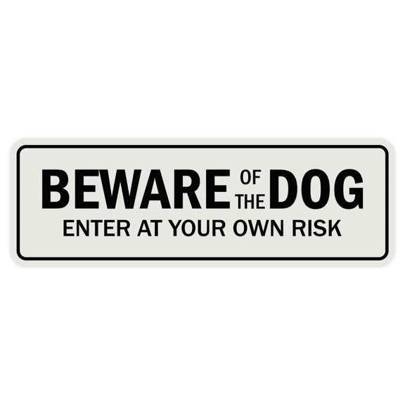 Standard Beware Of The Dog Sign - Lt Gray - Medium 2-3/4" X 7"
