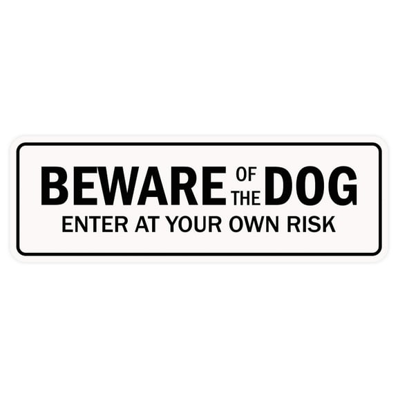 Standard Beware Of The Dog Sign - White - Large 3" X 9"