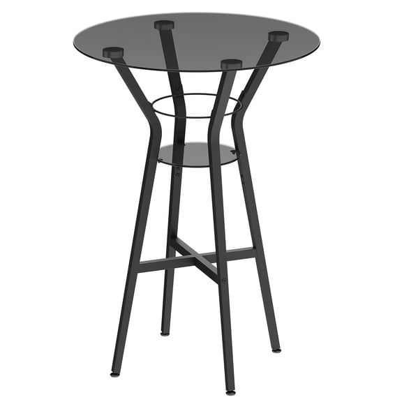 Standard Black 2-Tier Round Bar Table, High Top Pub Table with Glass Top and Metal Frame for Kitchen or Living Room