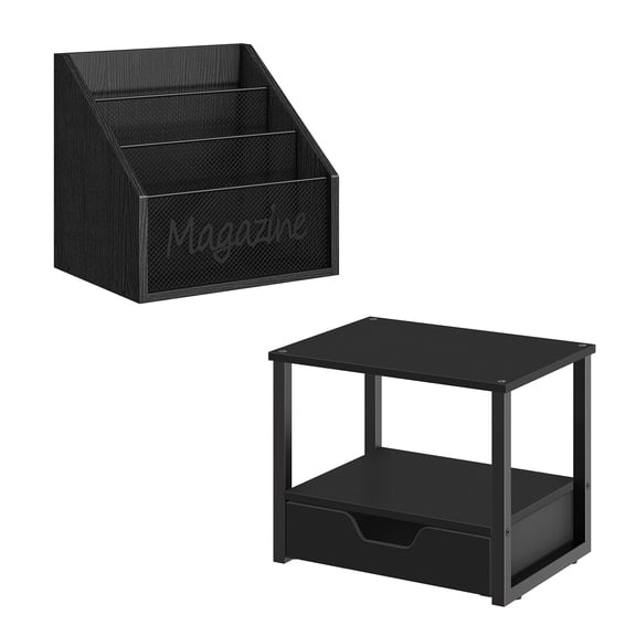 Standard Black Magazine Holder And 2-Tier Printer Stand With Drawer