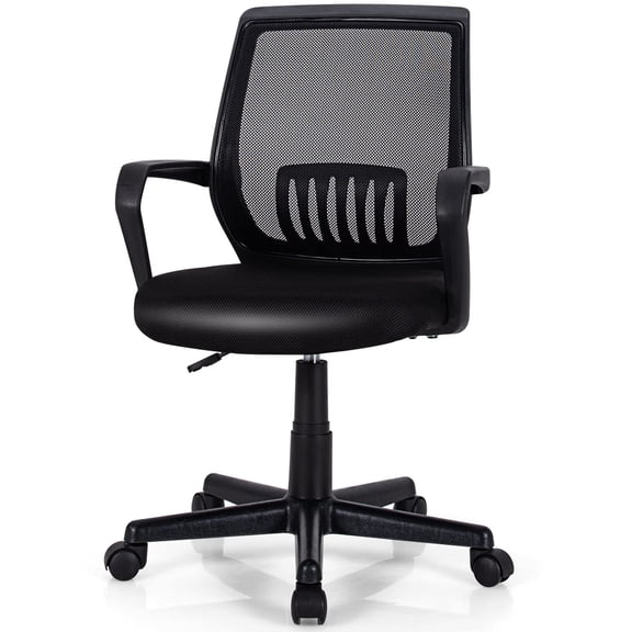 Standard Black Mesh Task Chair With Lumbar Support, Adjustable Height, Swivel Base, Waterfall Seat For Home Office