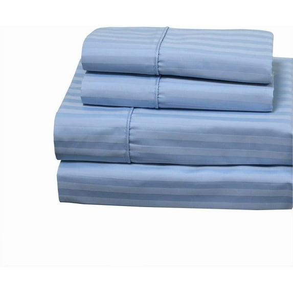 Standard Blue Cotton-Blend Wrinkle-Free Pillowcases 650-Thread-Count Stripe 2 Pillow Cases