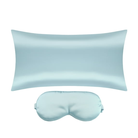 REGALWOVEN Satin Pillowcase Hidden Zipper with Sleep Eye Mask Standard Blue