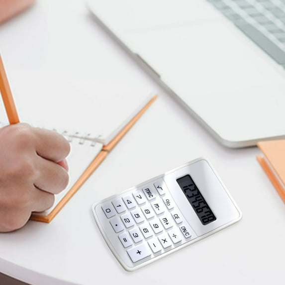 Standard Calculator 8 Digit Large Display | Round Quiet Buttons | Portable Desktop Office Home EDC | Candy Colors Blue Pink Green White | Lightweight ABS | 1 Pack | 4.56x2.63in