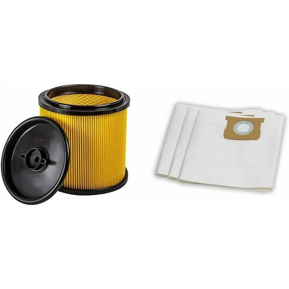 Standard Cartridge Filter & Retainer,1 Pack, Compatible With Vacmaster 5 to 16 Gallon Wet/Dry Vacs and 5-6 Gallon Standard Dust Bag,3 Pack, VDBS