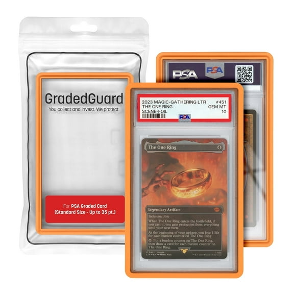 GradedGuard PSA Card Slab Protector Case, Standard PSA Size, Impact Resistant TPU Holder, Drop & Scratch Proof Frame for Graded Sports TCG Collectible Trading Cards - Orange