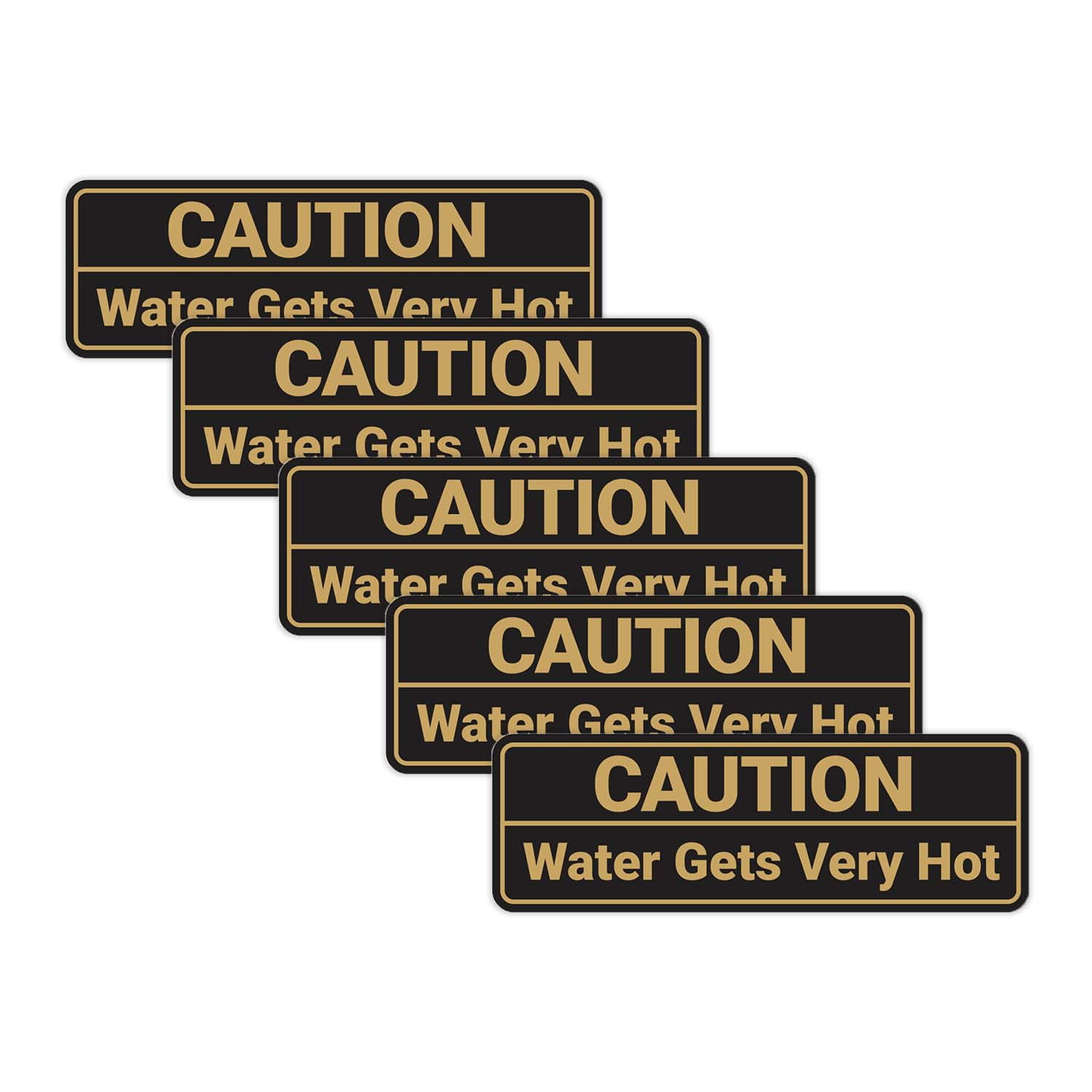Standard Caution Water Gets Very Hot Sign (Black/Gold) - Small 5 Pack ...