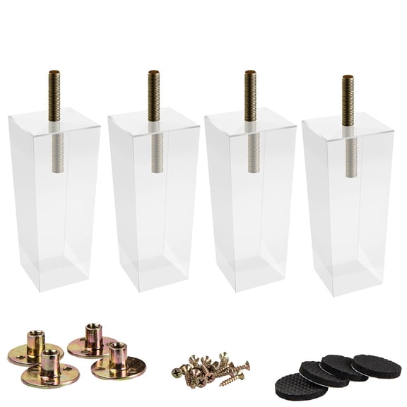 Standard Clear Acrylic Furniture Legs 6 Inch With M8 Bolt Mounting Plates Screws For Table Cabinet Bookcase