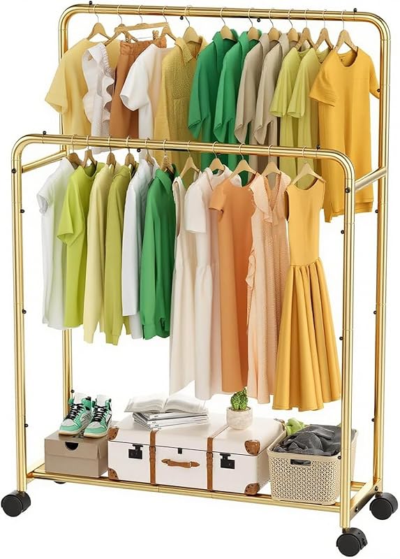 Garment Accessory Storage Standard Clothes Clothing Garment Rack with Storage Shelves, Rolling ...