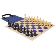 Standard Club Easy-Carry Plastic Chess Set - Black & Camel Pieces with Vinyl Rollup Board - Blue
