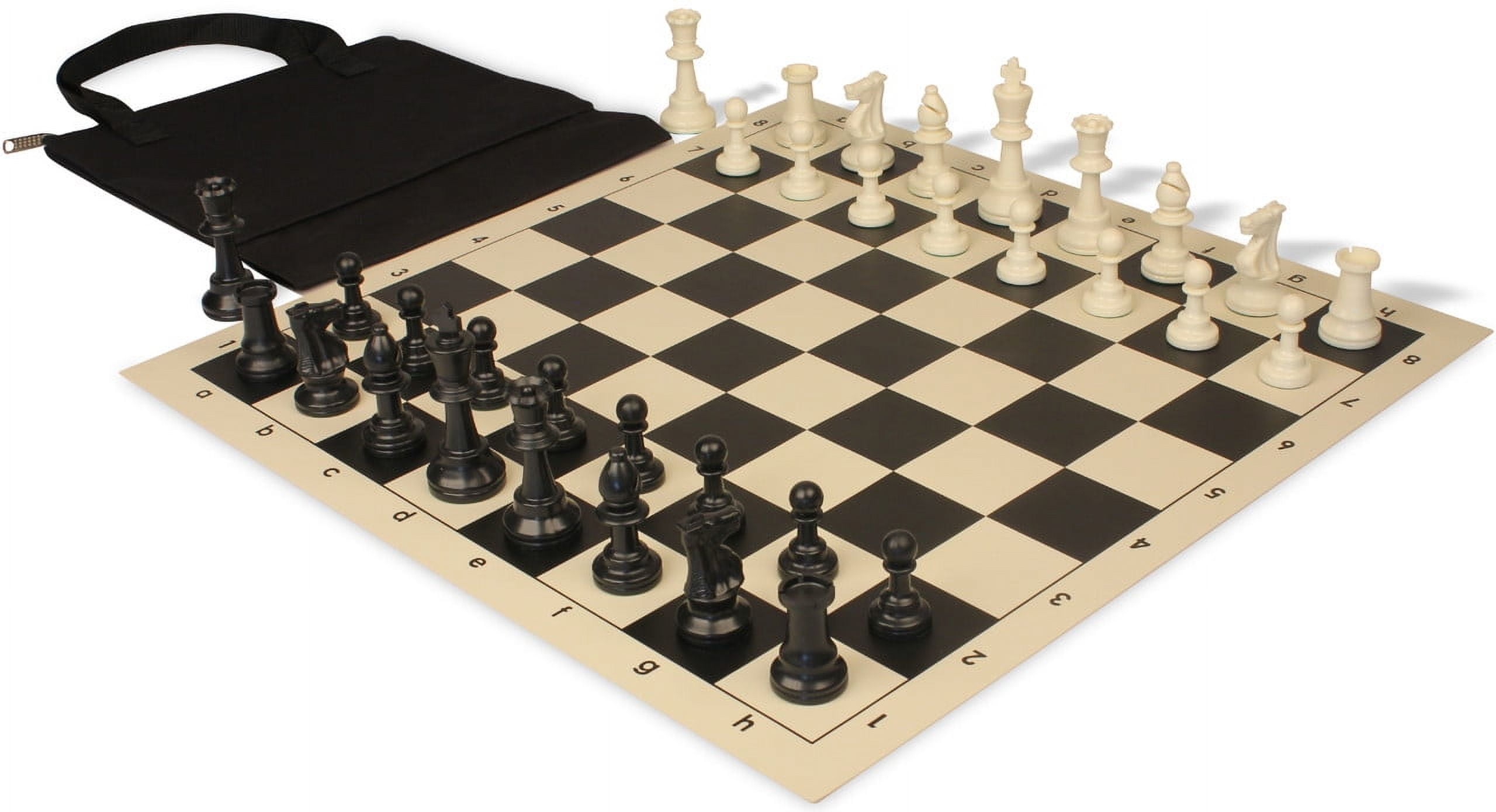 Standard Club Easy-Carry Plastic Chess Set - Black & Ivory Pieces with Vinyl Rollup Board - Black