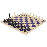 Analysis-Size Plastic Chess Set - Black & Ivory Pieces with Vinyl Rollup Board - Blue