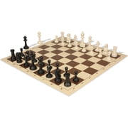 Master Series Plastic Chess Set - Black & Ivory Pieces with Vinyl Rollup Board - Brown