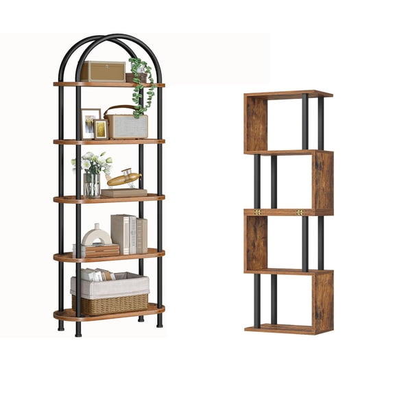 Standard Color Bookshelf And S-Shaped Bookcase Bundle Easy Assembly 2-In-1 Shelf For Office Living Room
