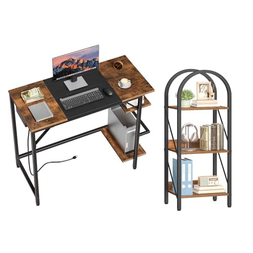 Standard Computer Desk And Bookshelf Bundle Writing Desk With 2 Shelves For Office Living Room Bedroom